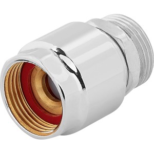 Verchromter Durchlaufbelüfter (G 3/4) für Waschmaschinenschläuche, zur Belüftung der Wasserzulaufleitung.