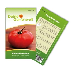 Deine Gartenwelt Fleischtomate Marmande Samenpackung mit großem roten Tomatenbild. Gemüsesamen.