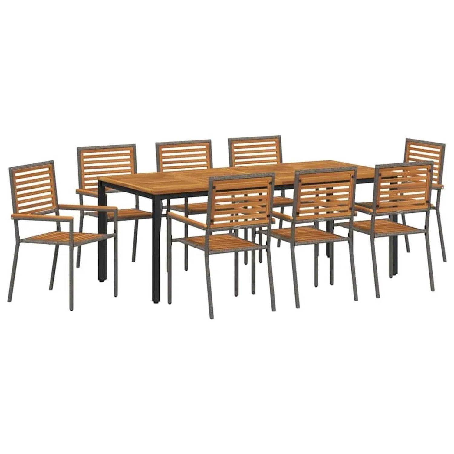 vidaXL Garten Essgruppe 9-Tlg Grau und Natur Teak Poly-Rattan 3365509 günstig online kaufen