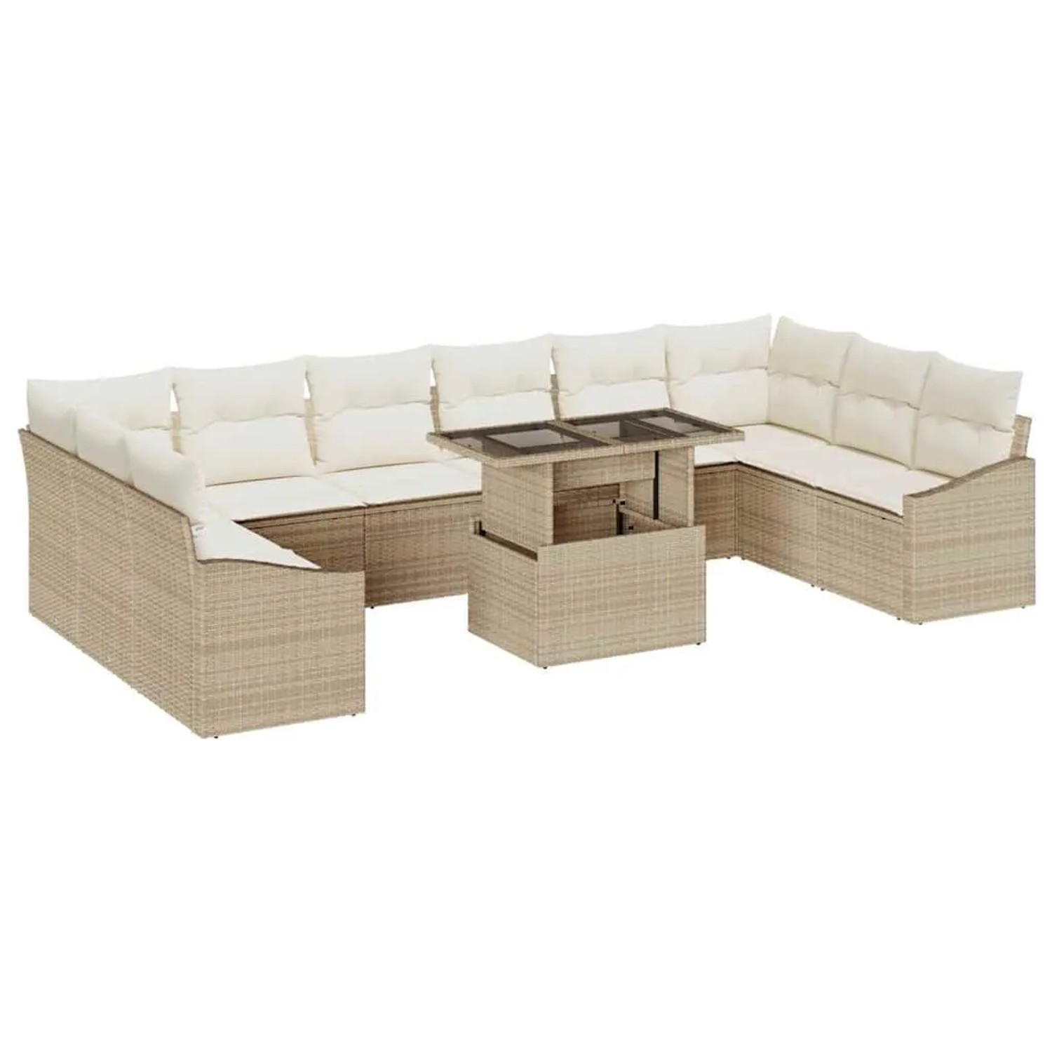 vidaXL Sofa Set mit Kissen 11-Tlg Beige und Creme Poly-Rattan 3349077
