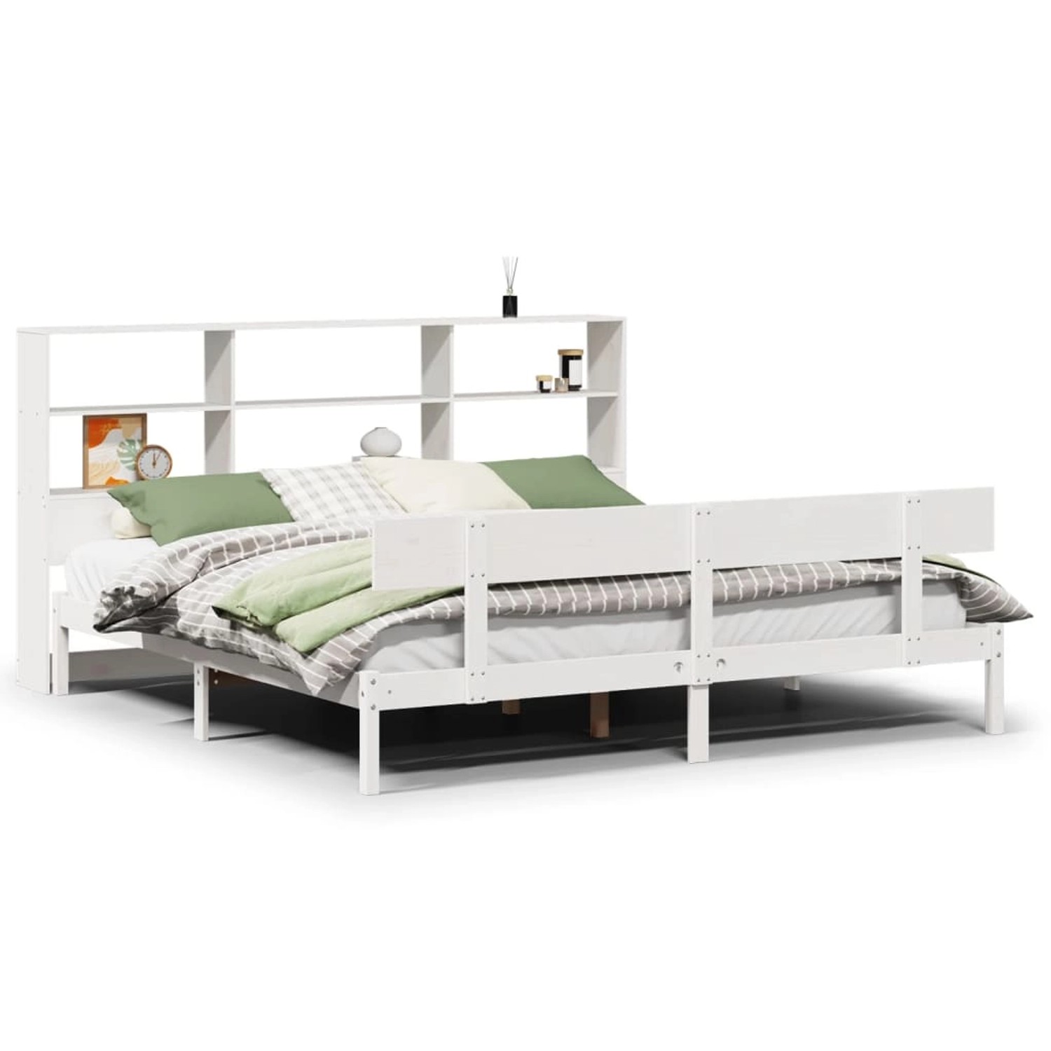 vidaXL Massivholzbett mit Regal ohne Matratze Weiß 180x200 cm Kiefer 332181 günstig online kaufen