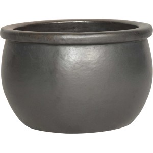 Anthrazitfarbener, glasierter Terrakotta Pflanztopf, Ø 27 cm.