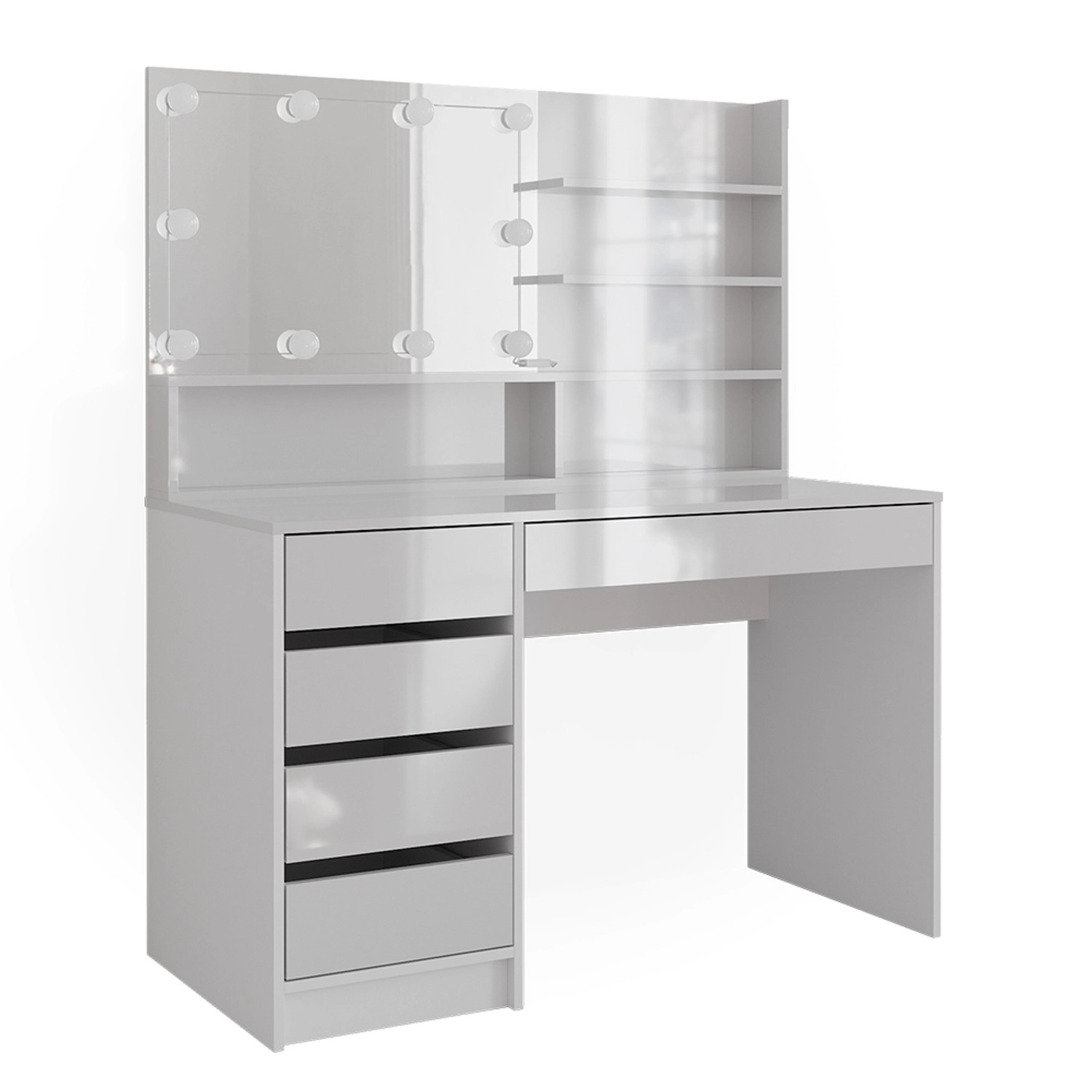 Vicco Schminktisch Sherry Weiß 55 cm mit LED Beleuchtung und Spiegelregal günstig online kaufen