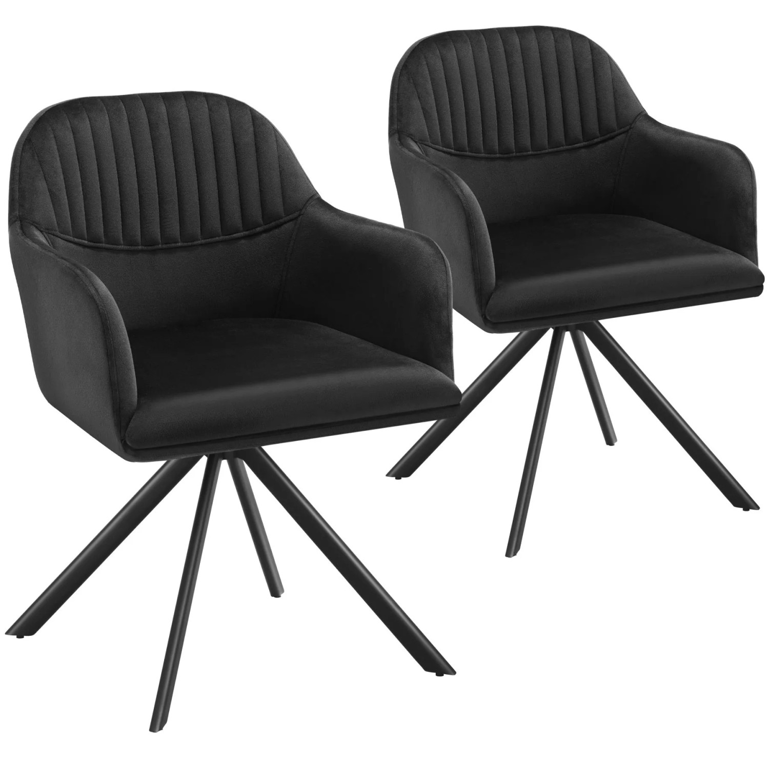 Tectake Samt Drehstuhl Lona Gepolstert Mit Durchgehender Lehne  2Er Set 59 x 56 x 81 cm Schwarz Schwarz