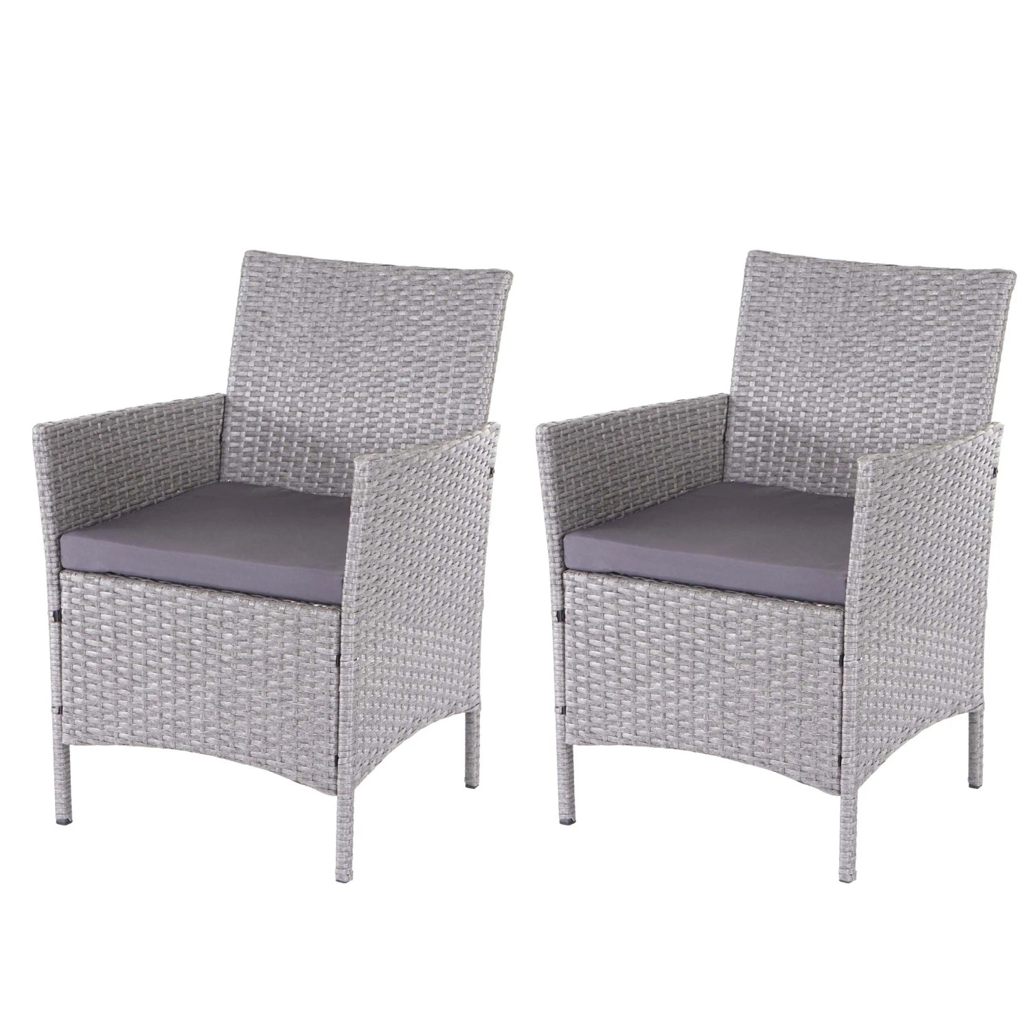 MCW Poly-Rattan Sessel Halden 2er-Set Grau Kissen Anthrazit