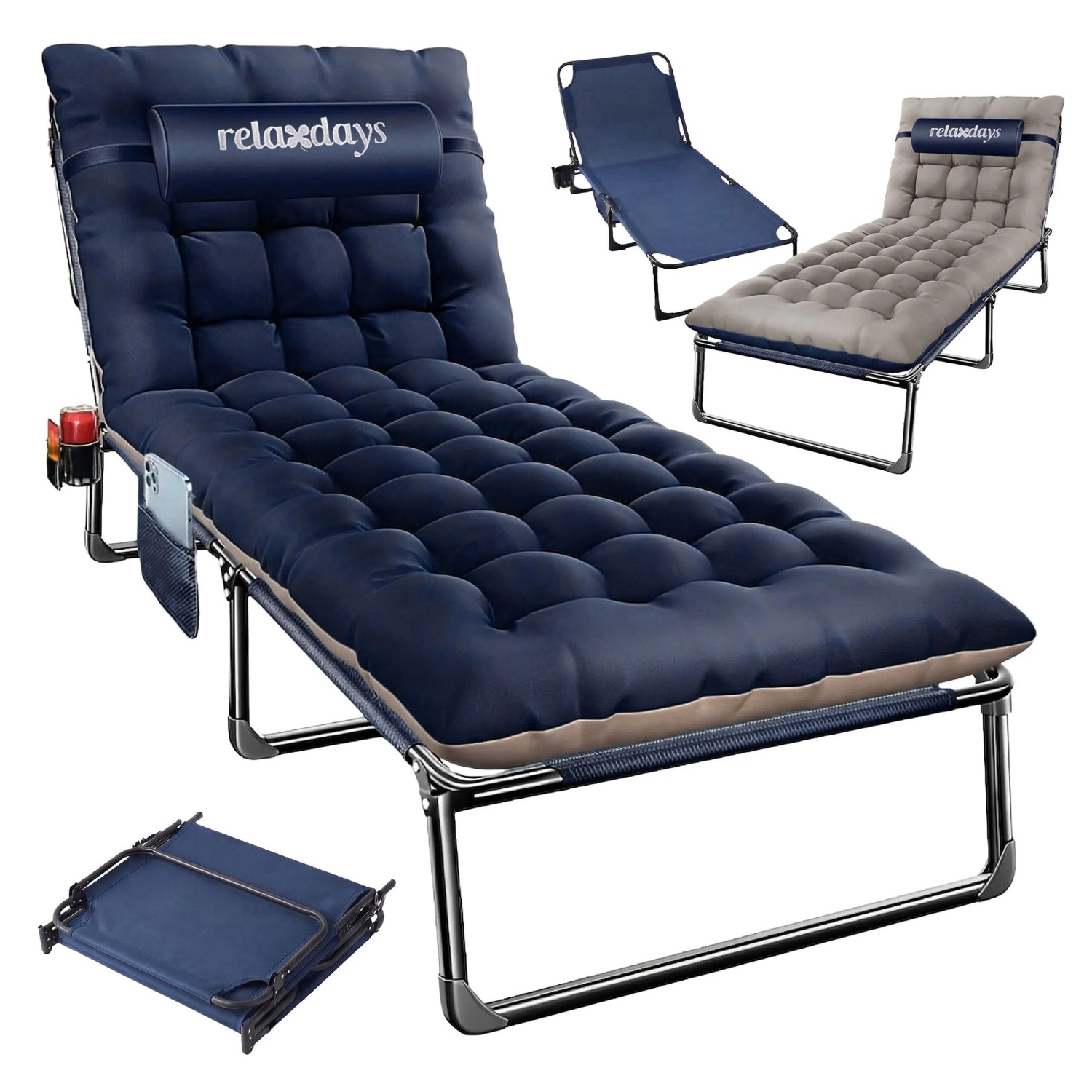 Relaxdays Campingbett Stahl Blau Klappbar 190 cm x 72 cm x 26 cm 250 kg