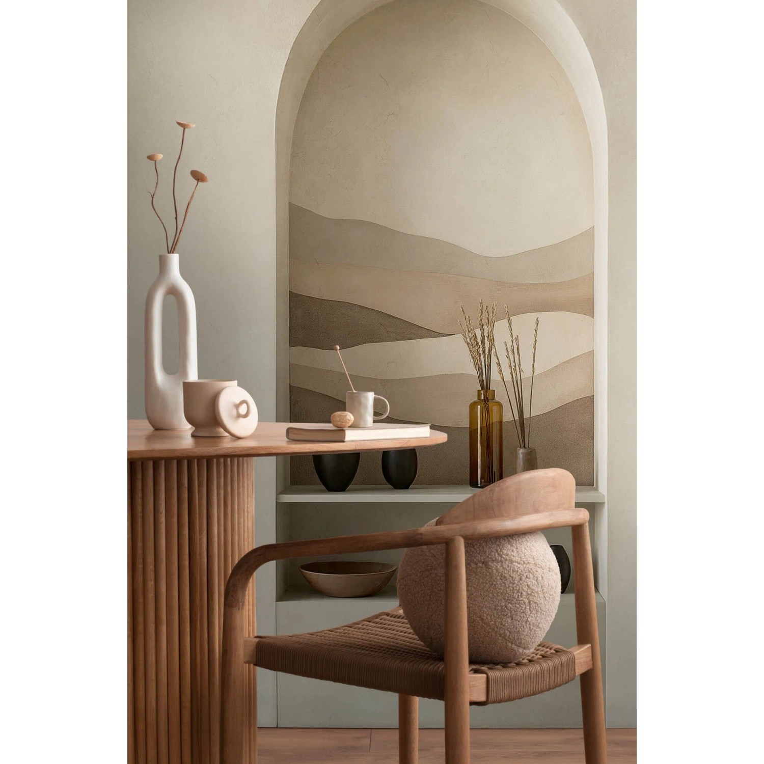 PROFHOME Fototapete 3D in Beige, Weiß, Braun und Schwarz, Architektur Design
