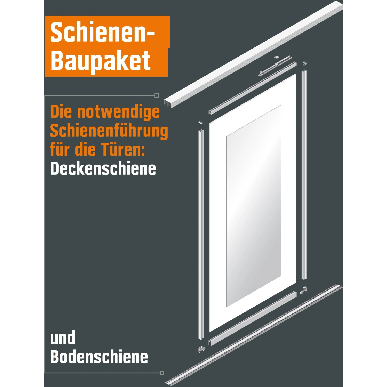 Schienen-Baupaket Profil Schwarz, 2-spurig, 3000 mm für Schiebetüren: Decken- und Bodenschiene.