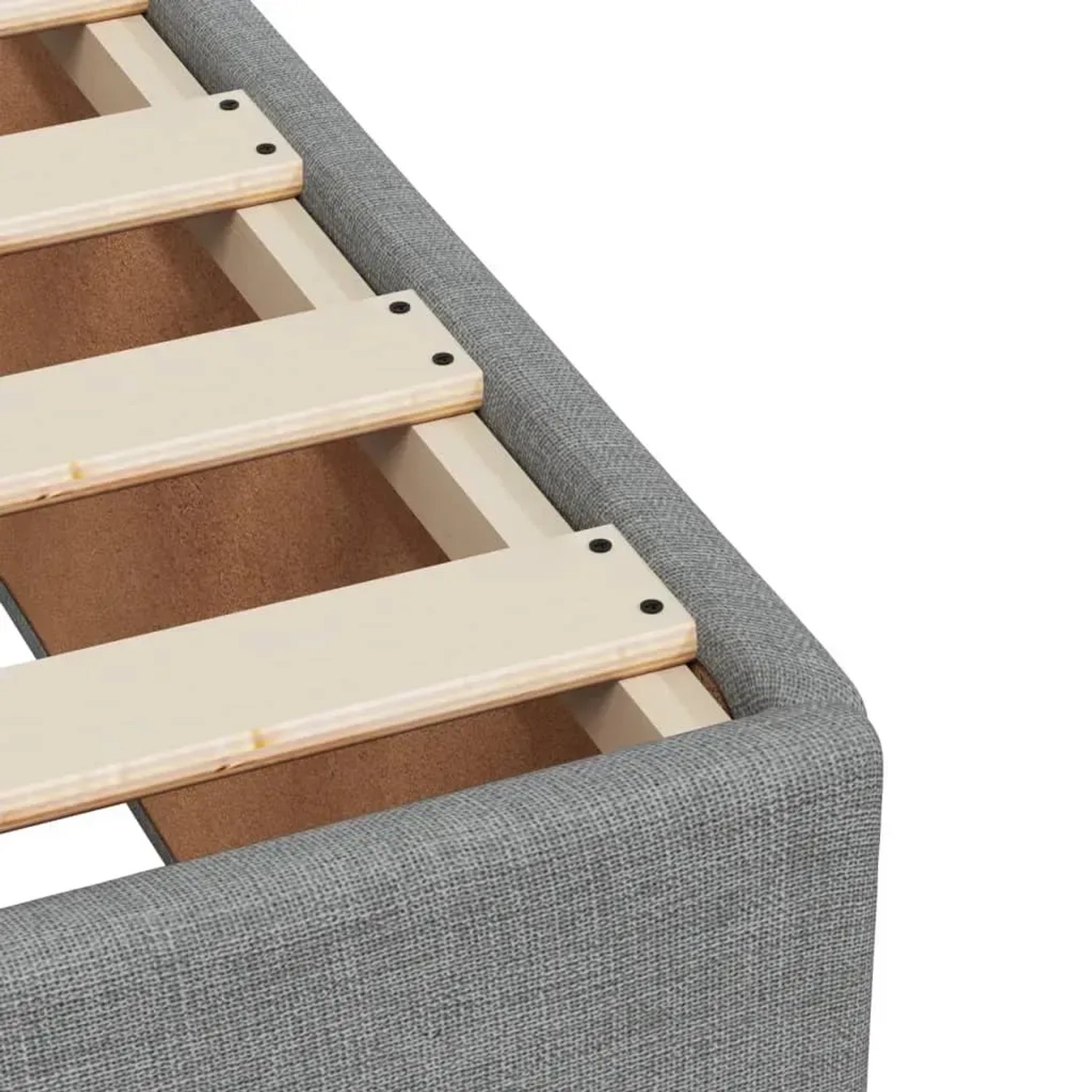 Detailansicht Boxspringbett hellgrau, Stoffbezug, Lattenrost.