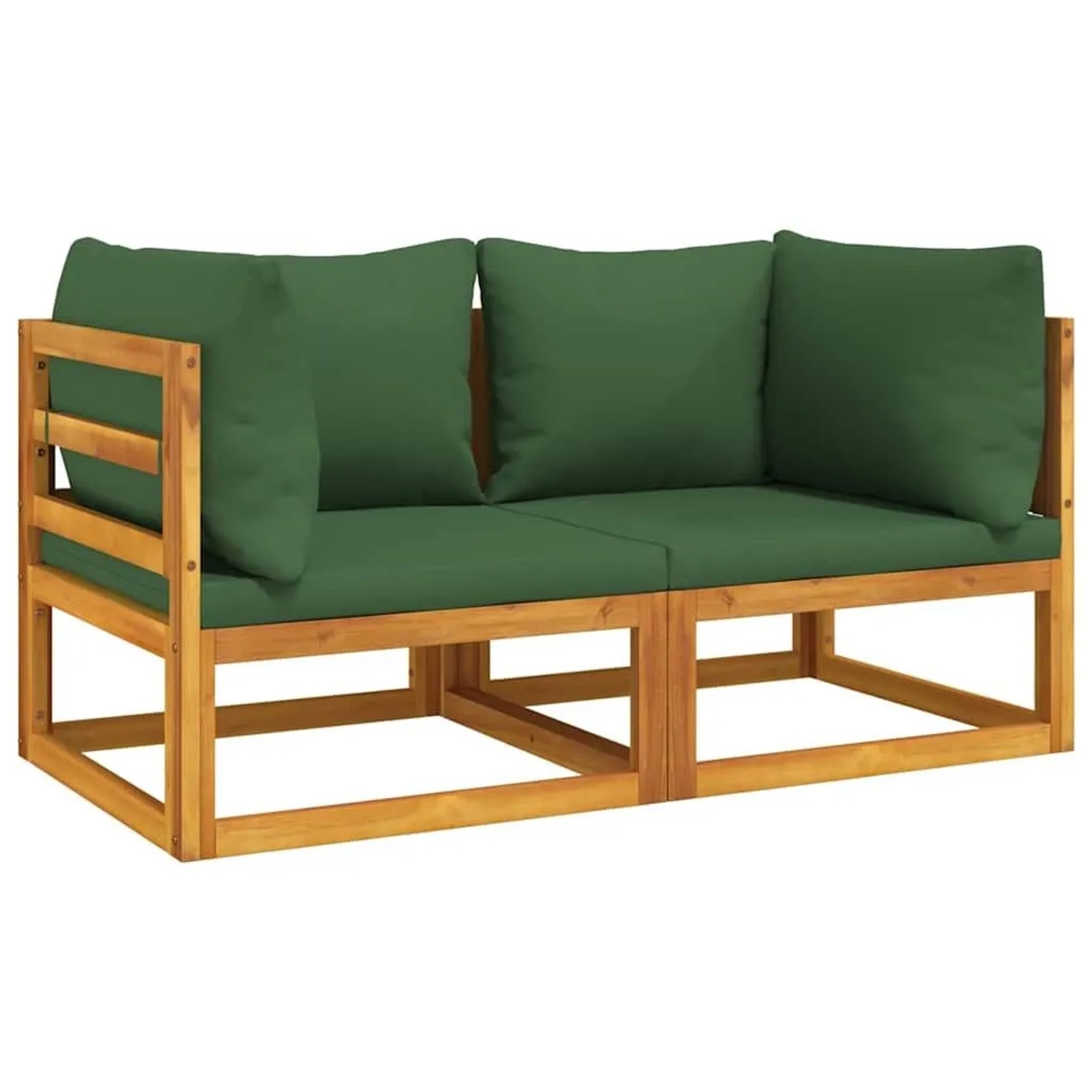 vidaXL Modular-Ecksofas 2 Stk mit Grünen Kissen Massivholz Akazie 360016