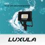 Schwarzer LUXULA LED Fluter mit Bewegungsmelder, 20W, warmweißes Licht, IP65.