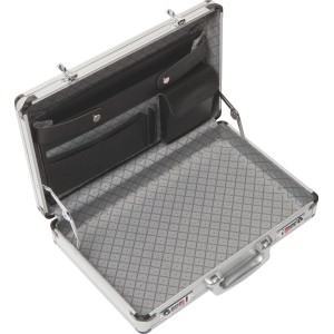 Offener LUX Aktenkoffer AKA 90 aus Aluminium mit Fächern und Zahlenschloss.