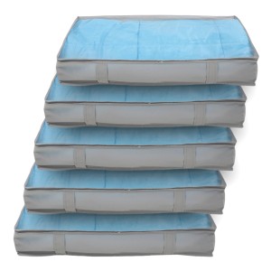 5er Set Svita Aufbewahrungstaschen M, hellgrau, mit Sichtfenster. Textile Aufbewahrung für Kleidung und Bettzeug.