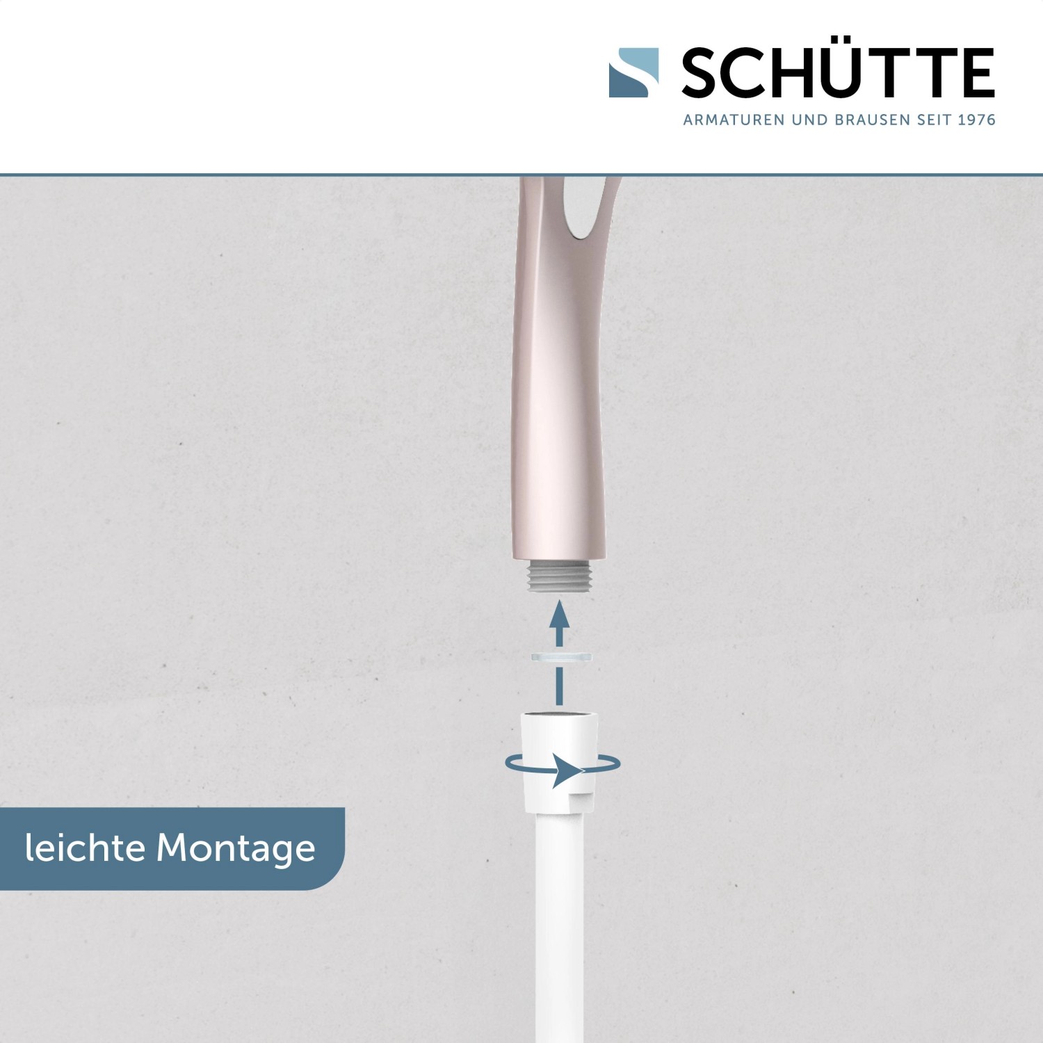 Montage der Schütte Handbrause Capri Rosé Matt/Weiß dargestellt.