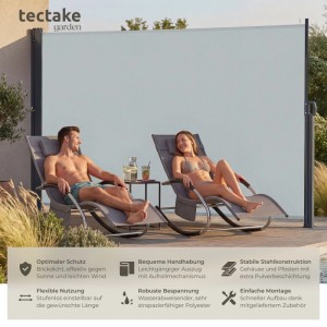 Graue Tectake Seitenmarkise 200x300 cm als Sicht- und Sonnenschutz im Garten.