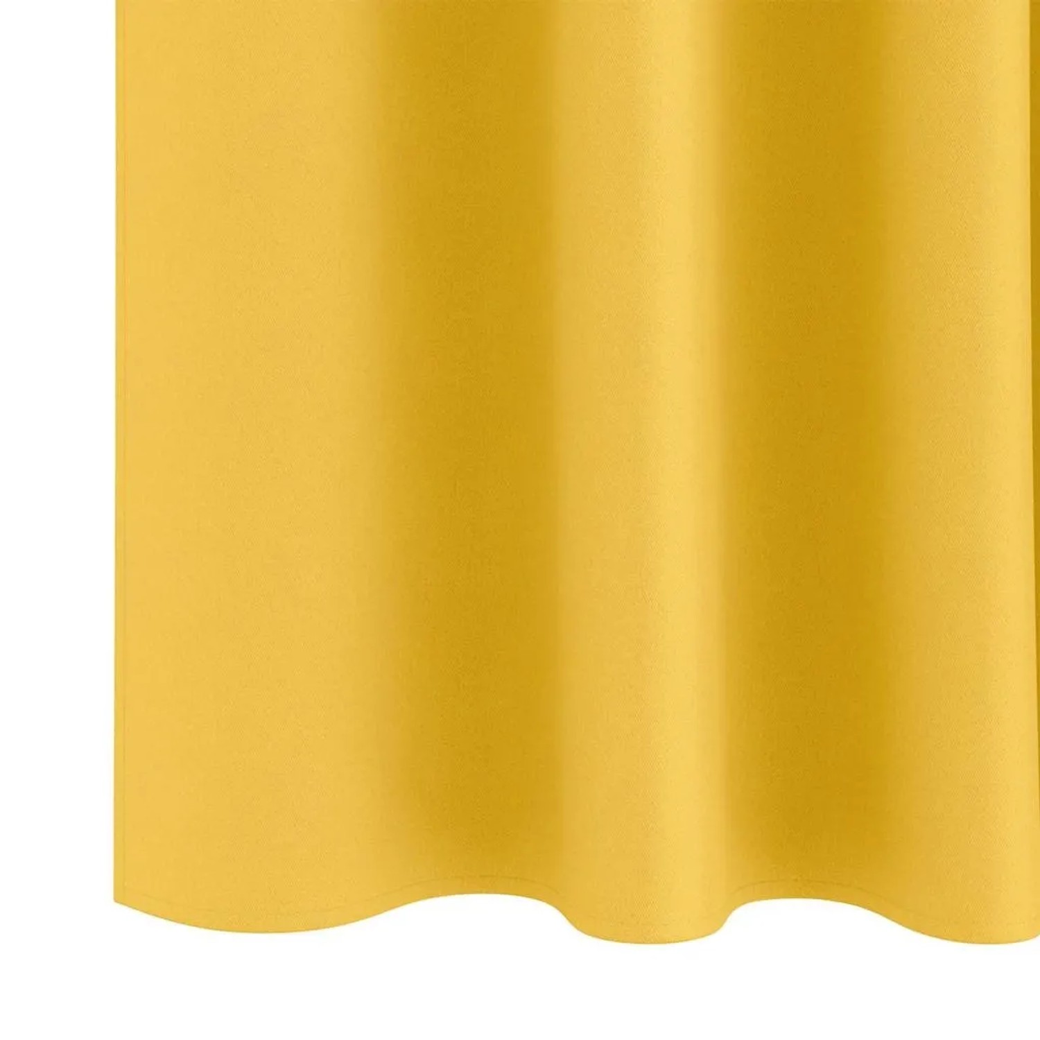 Senfgelber Verdunkelungsvorhang aus Polyester mit Ringen, zeigt weiche Falten und Stoffstruktur. Ideal für Fenster.