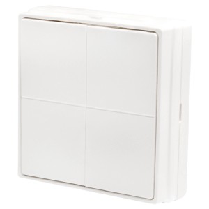 Weißer Shelly Vierfachschalter BLU Wall Switch 4 für Hausautomation.