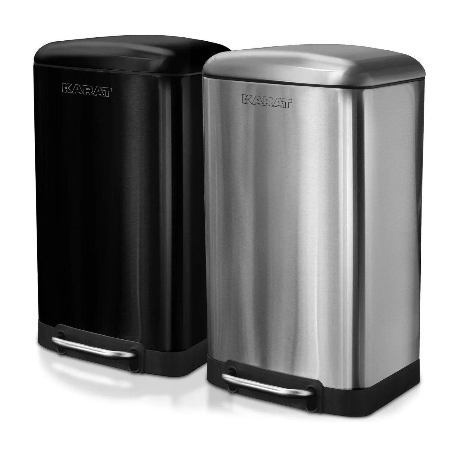 Karat Mülleimer Cubo: Edelstahl Treteimer in Schwarz und Silber, 30 Liter.