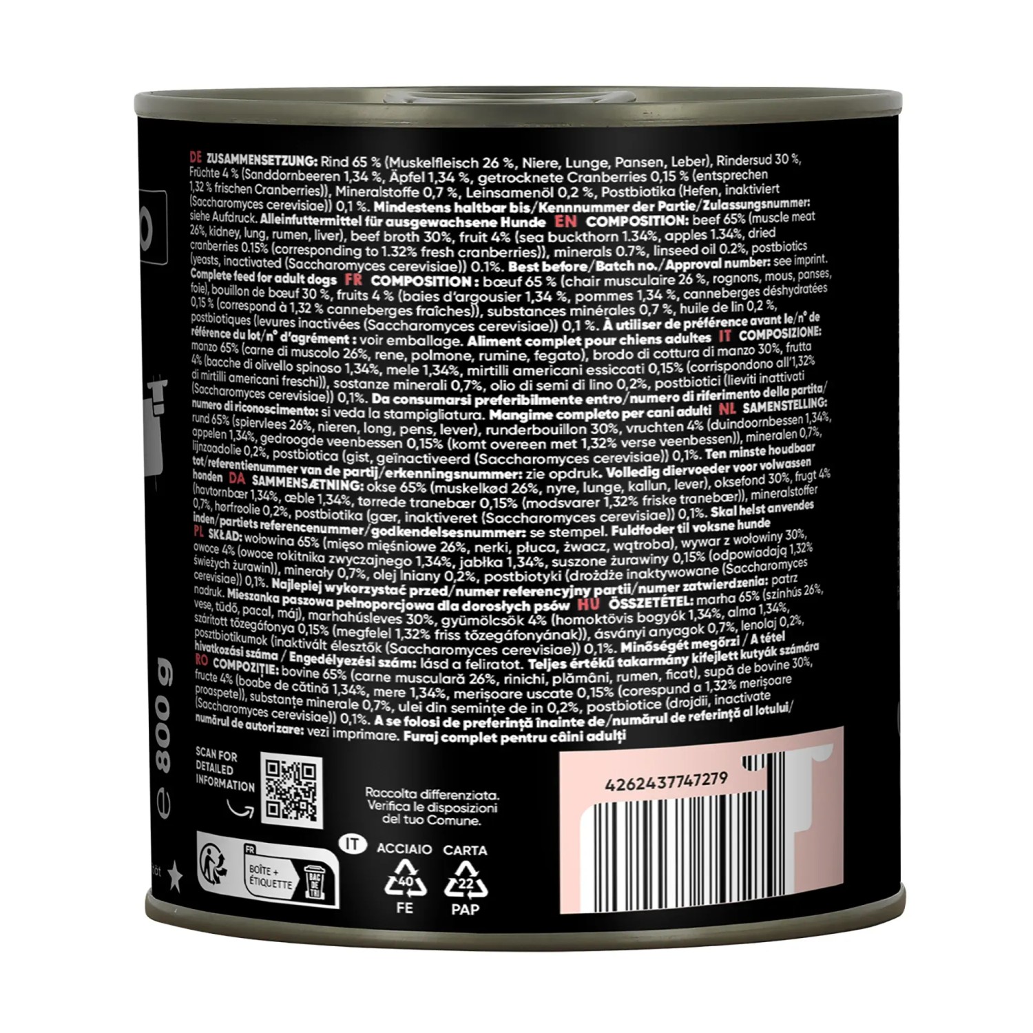 Lucky Jim Hunde-Nassfutter Mono Rind, 800g Dose.