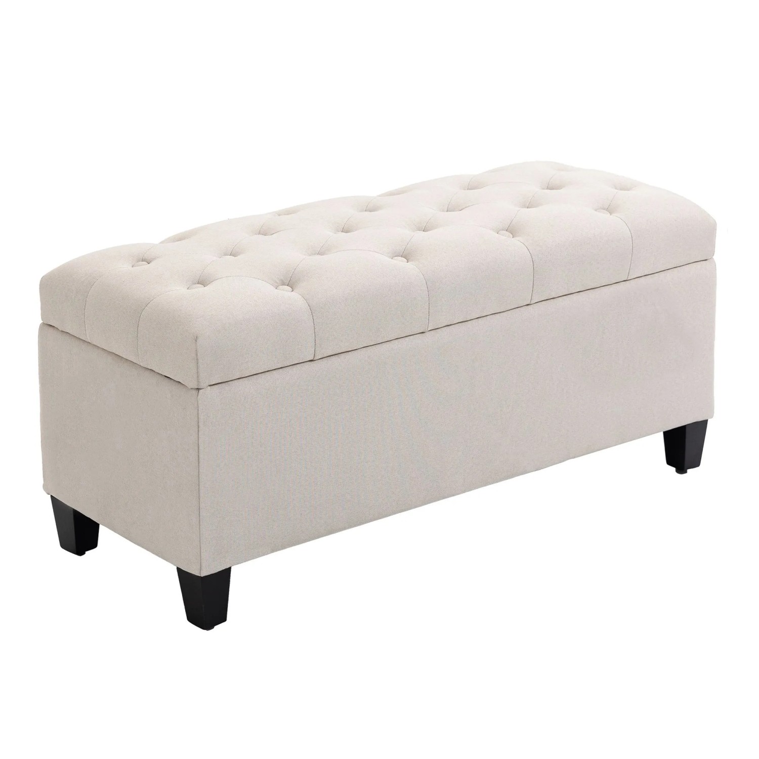 HOMCOM Sitzbank mit Stauraum Polyester Gummiholz Cremeweiß 100 x 40 x 44 cm