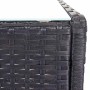 Detailansicht: Schwarzer Poly-Rattan Tisch mit Glasplatte der 4-teiligen Lounge-Garnitur.