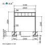 Technische Zeichnung: Ximax Flachdach-Carport My-Port 7 Typ 3259, Maße und Fundamentdetails.