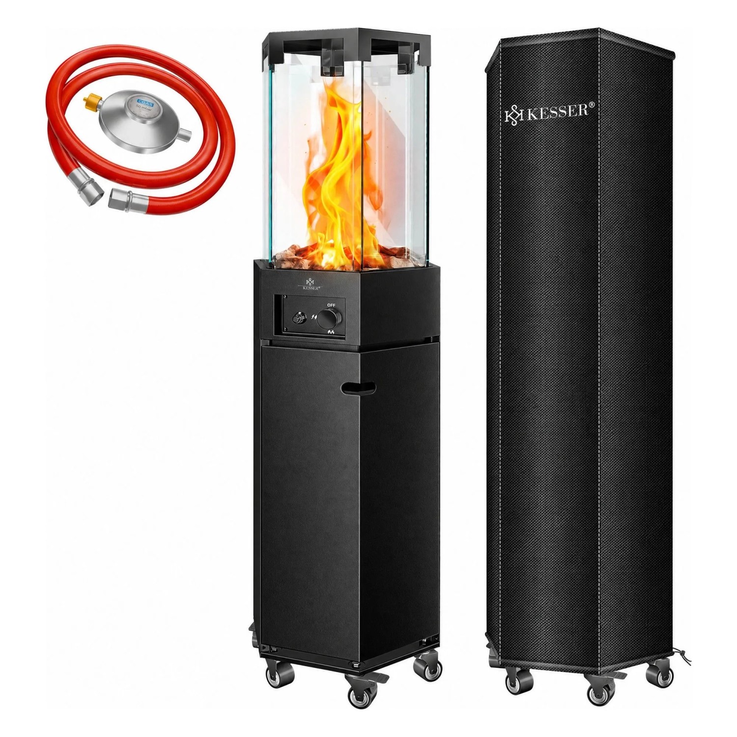 KESSER Gasheizstrahler 4/8 kW mit Piezo Regler und Cover Schwarz