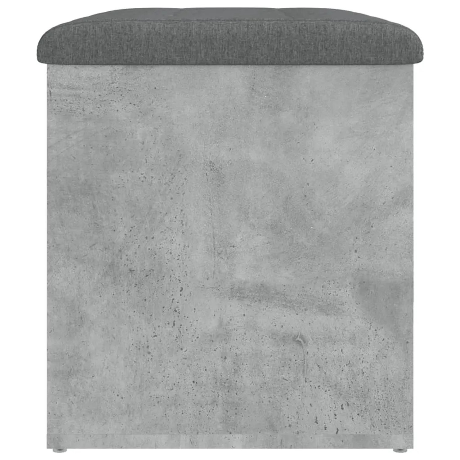Betongraue Sitzbank mit Stauraum und dunklem Kissen, Möbel für Flur oder Wohnzimmer.