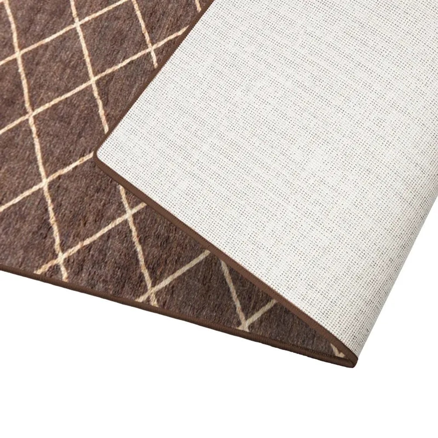 Brauner KARAT Teppichläufer Cosenza mit Rautenmuster und rutschfester Rückseite.