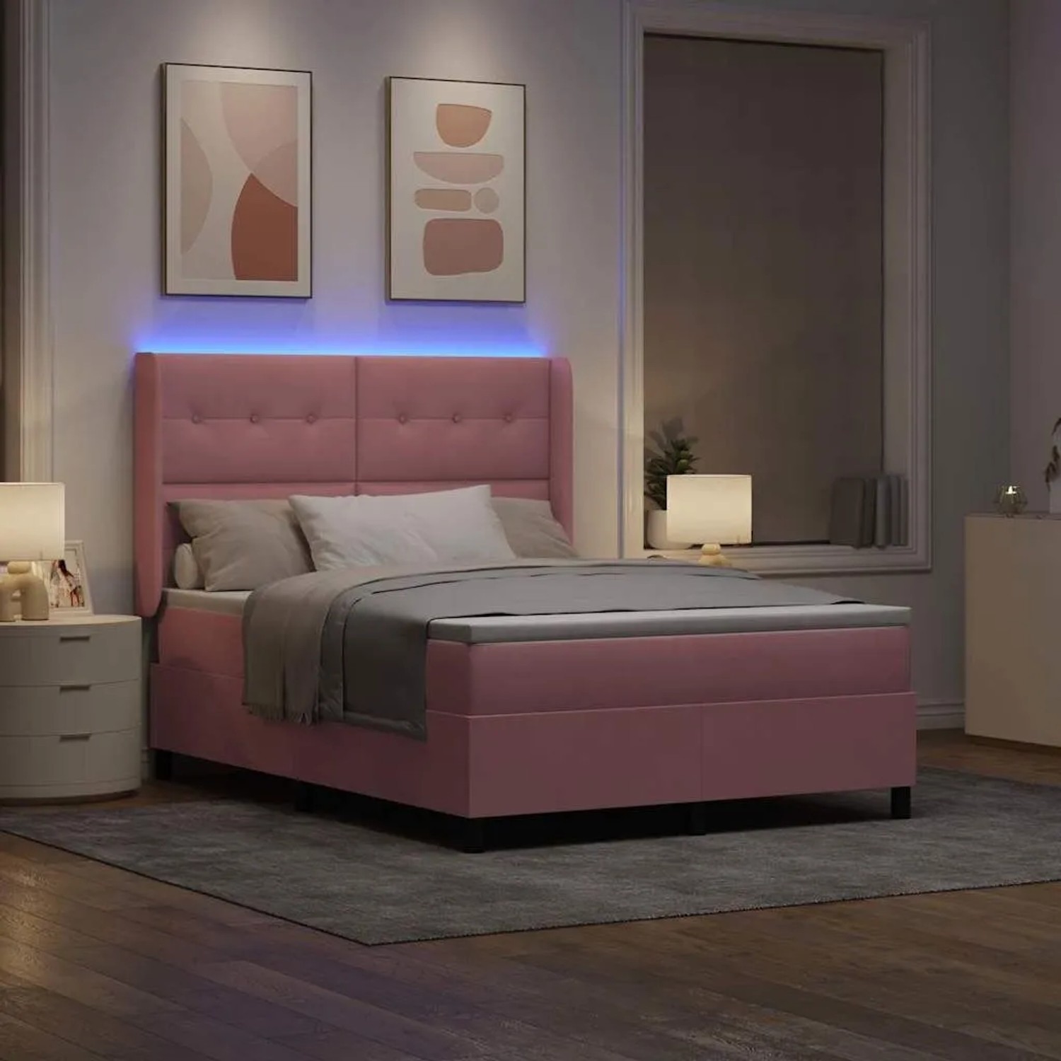 vidaXL Boxspringbett mit LED-Lichtleisten Rosa 140 x 200 cm Samt 3343873_5