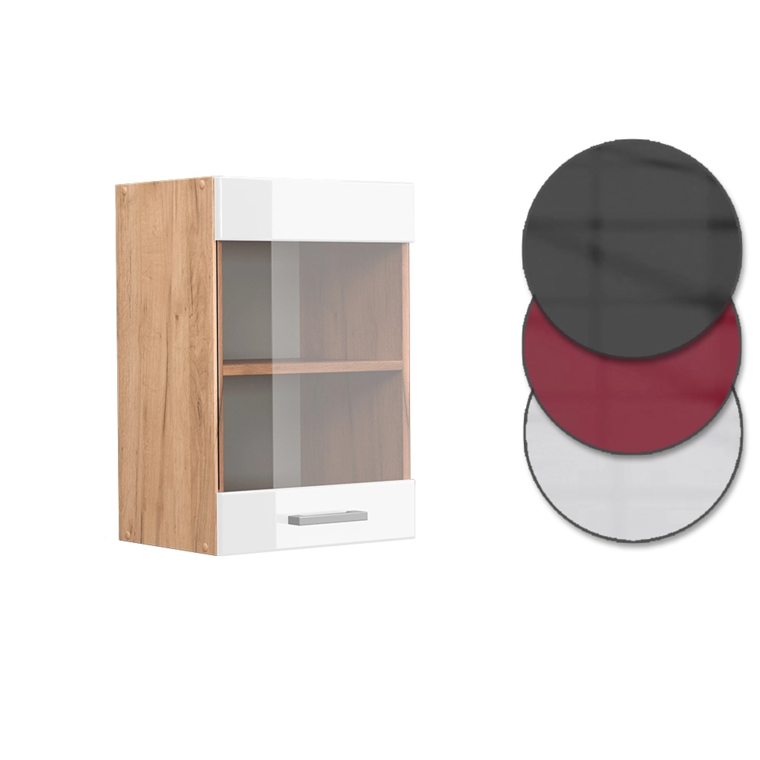 Vicco Küchenglasschrank R-Line, Hängeschrank in Weiß Hochglanz/Goldkraft Eiche, 40 cm breit.