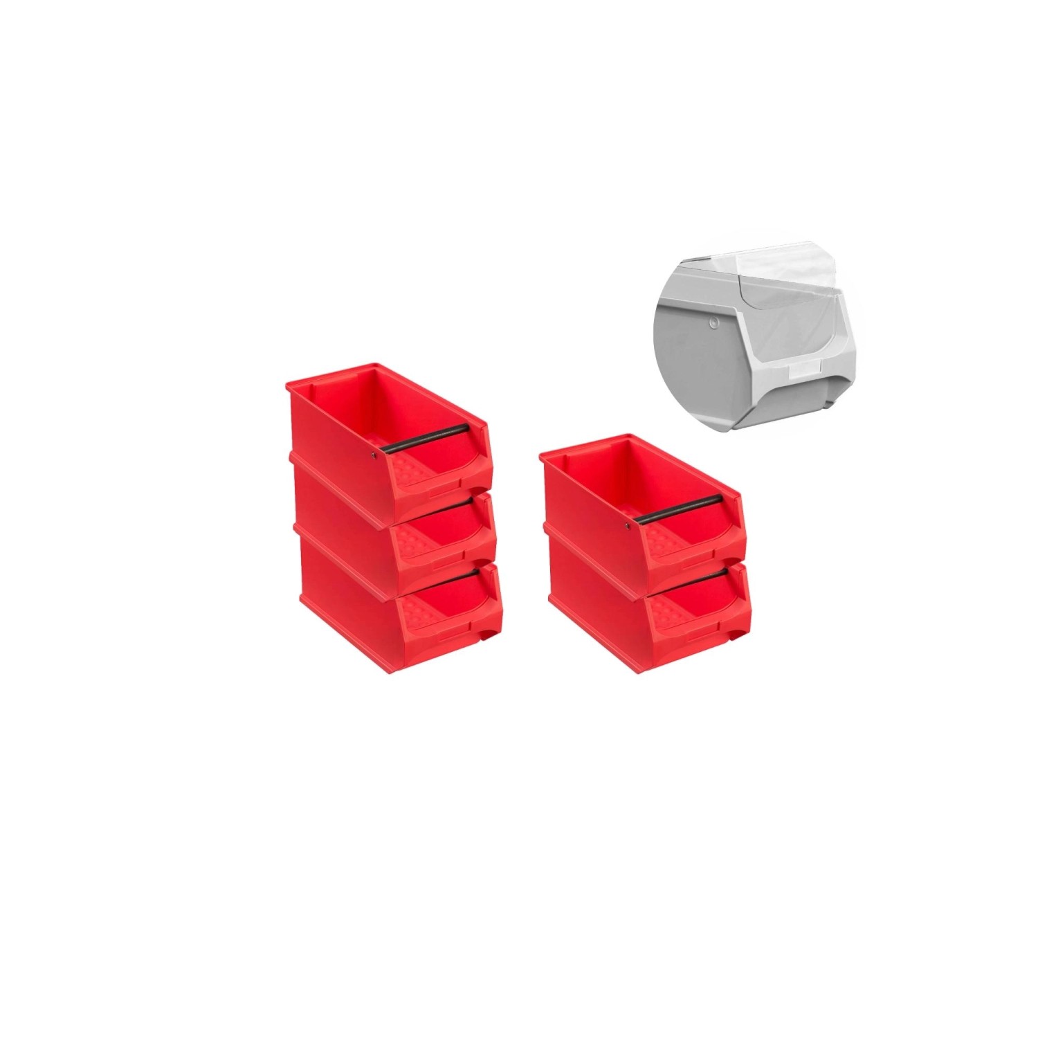 SparSet 5 x Rote Sichtlagerbox 4.1 Mit Griffstange und Abdeckung HxBxT 15 x 20 x 35 cm 7,2 Liter Sichtlagerbehälter Sich...