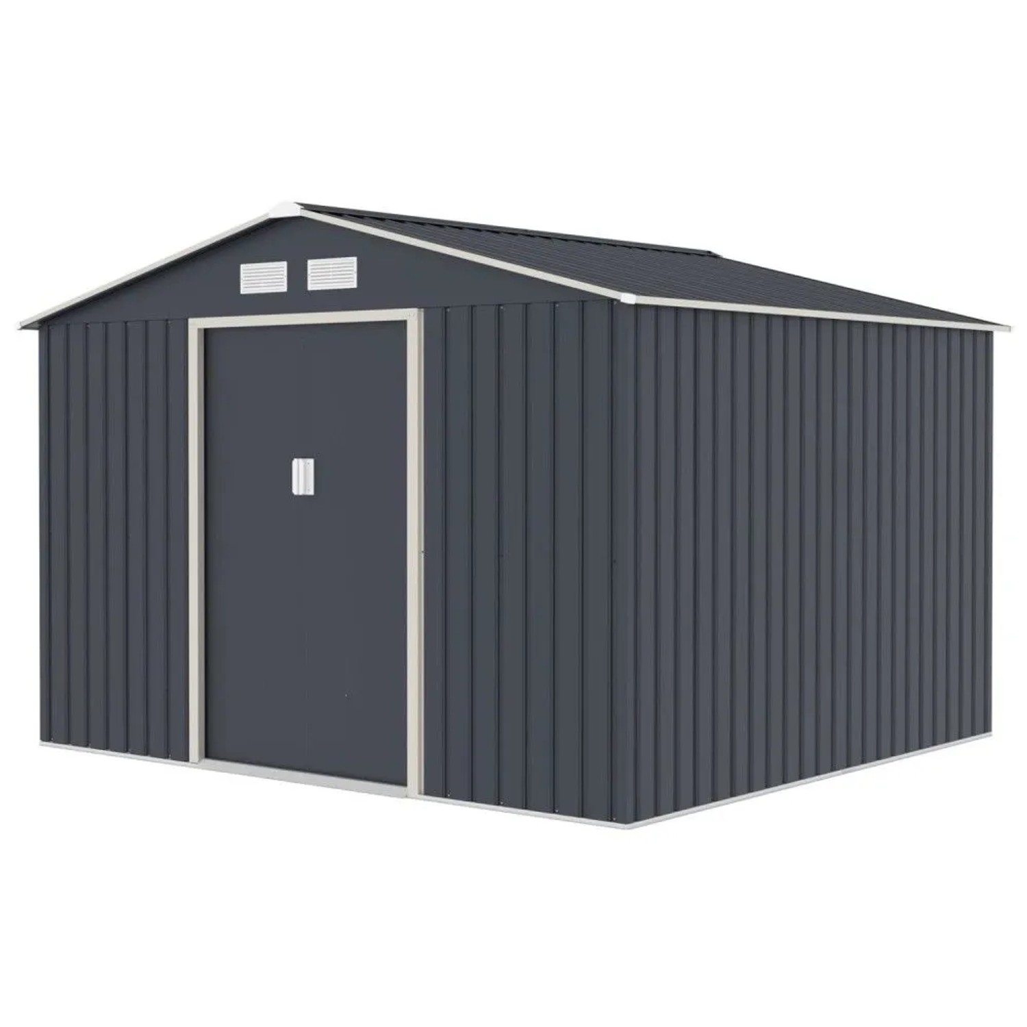 Hattoro S250 Metall Gerätehaus 277x259x193cm BxTxH Mit Bodenrahmen Satteldach Dunkelgrau