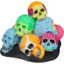 Bunter Aqua Della Dia de los Muertos Totenkopfhaufen, fluoreszierend. Lebendige Dekofigur für Süß- und Salzwasseraquarien.