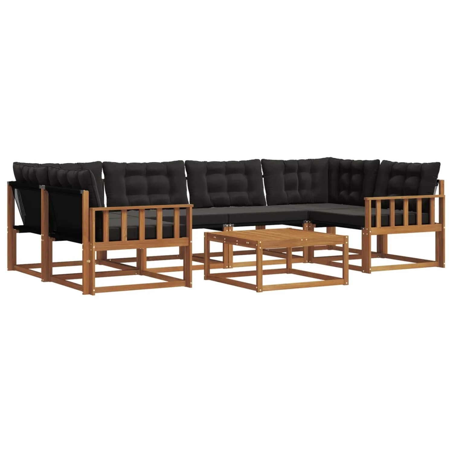 vidaXL Outdoor-Sofagarnitur mit Kissen 7-Tlg Natur und Schwarz 3369239