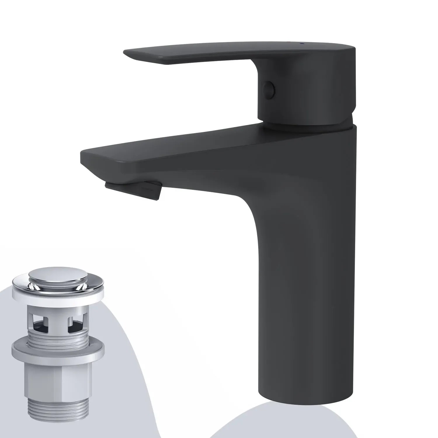 AM.PM Waschtischarmatur mit Klick-Ablaufgarnitur Gem Wasserhahn Bad, Mischbatterie FGA82122 Schwarz