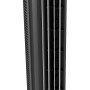 Schwarzer Vornado Tower L Standventilator mit schlankem Design und runder Basis.