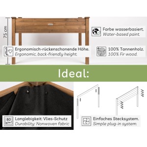 needs&wants Hochbeet Growy1 aus Tannenholz, braun, mit Vlies-Schutz und Stecksystem.