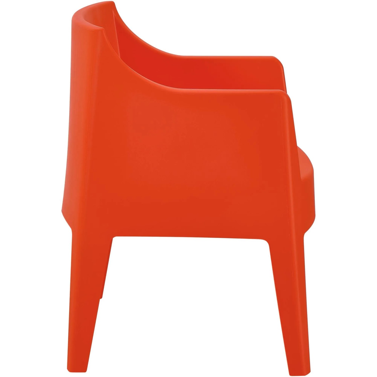 Orangefarbener DELUKE HENRI Gartenstuhl aus Kunststoff, stapelbar. Ideal als Loungestuhl für Garten, Terrasse und Balkon.