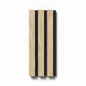 Akustikpaneel Muster Esche unbehandelt mit schwarzem Filz. Holzpaneel für Wand- und Deckengestaltung.