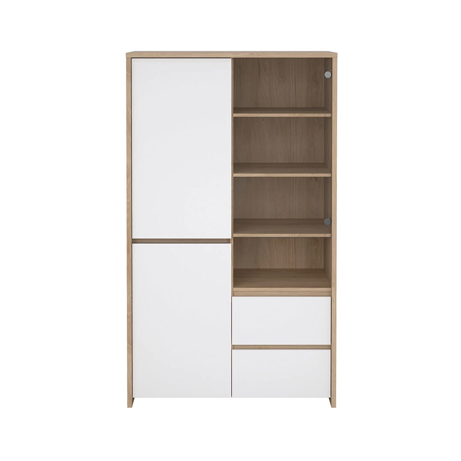 ebuy24 Next Vitrinenschrank 3 Türen 2 Schubladen 1 Ablage Eichen-Dekor Weiß günstig online kaufen