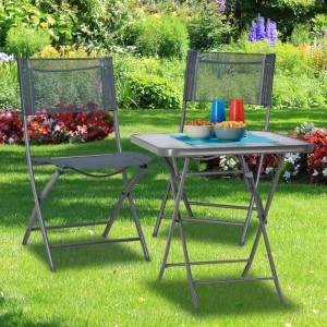 Relaxdays Balkontisch Glas Grau Klappbar 70 cm x 70 cm x 70 cm 10 kg