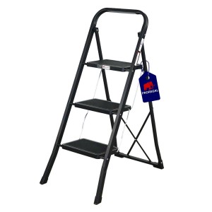 PROREGAL Klapptrittleiter mit 3 Stufen, Stahl, mattschwarz, Traglast 150kg.