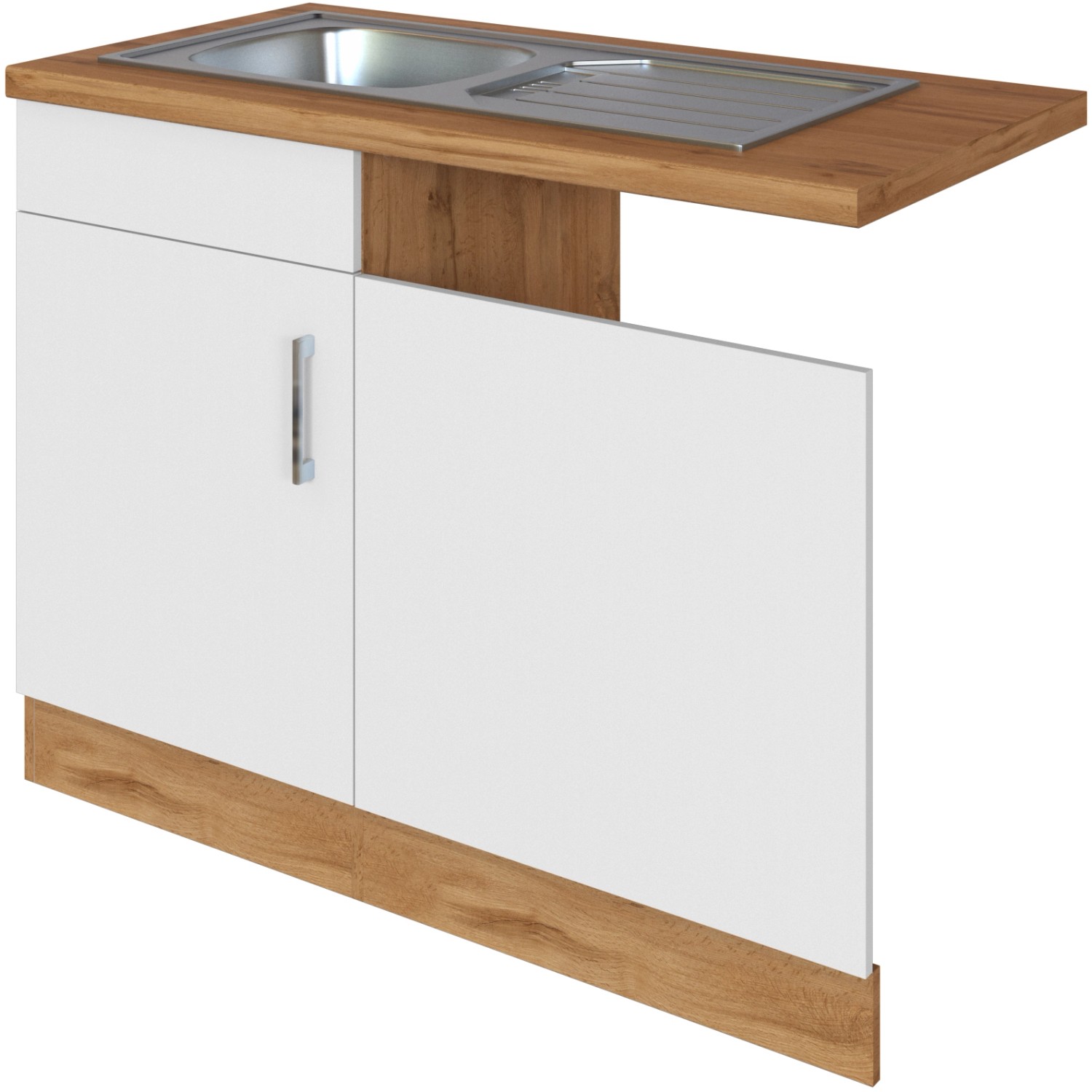 Held Möbel Spülzentrum Sorrento, 110cm, Weiß/Eiche, mit Spüle und Tür.