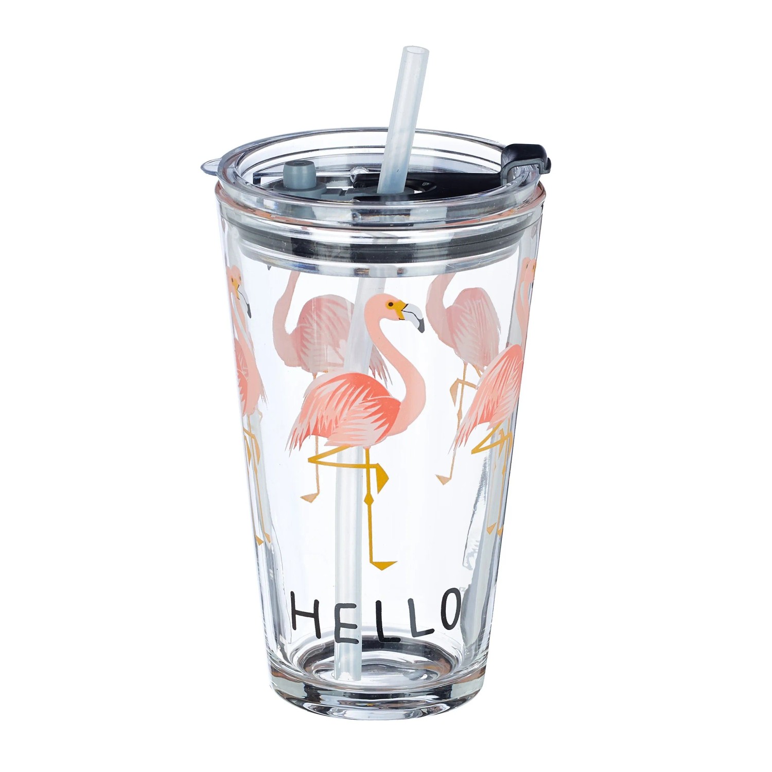 Relaxdays 4er Set Glasbecher Glas Pink mit Deckel und Strohhalm 15,5 cm x 9 cm x 9,5 cm 400 g