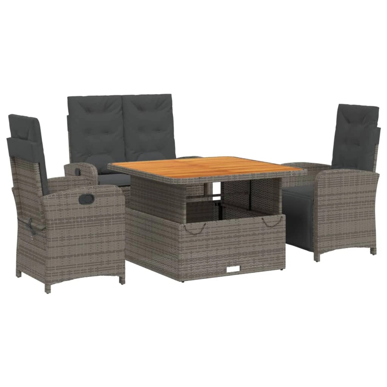 vidaXL 4-Tlg Garten-Essgruppe mit Kissen Grau Poly Rattan 3277345 günstig online kaufen