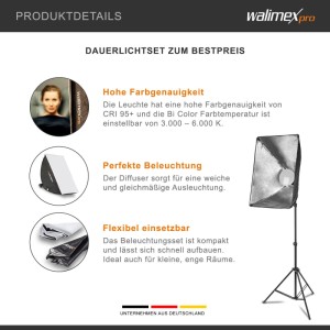 Walimex Pro Video-Beleuchtung 60W Led Softbox Dauerlicht Fotostudio Videolicht