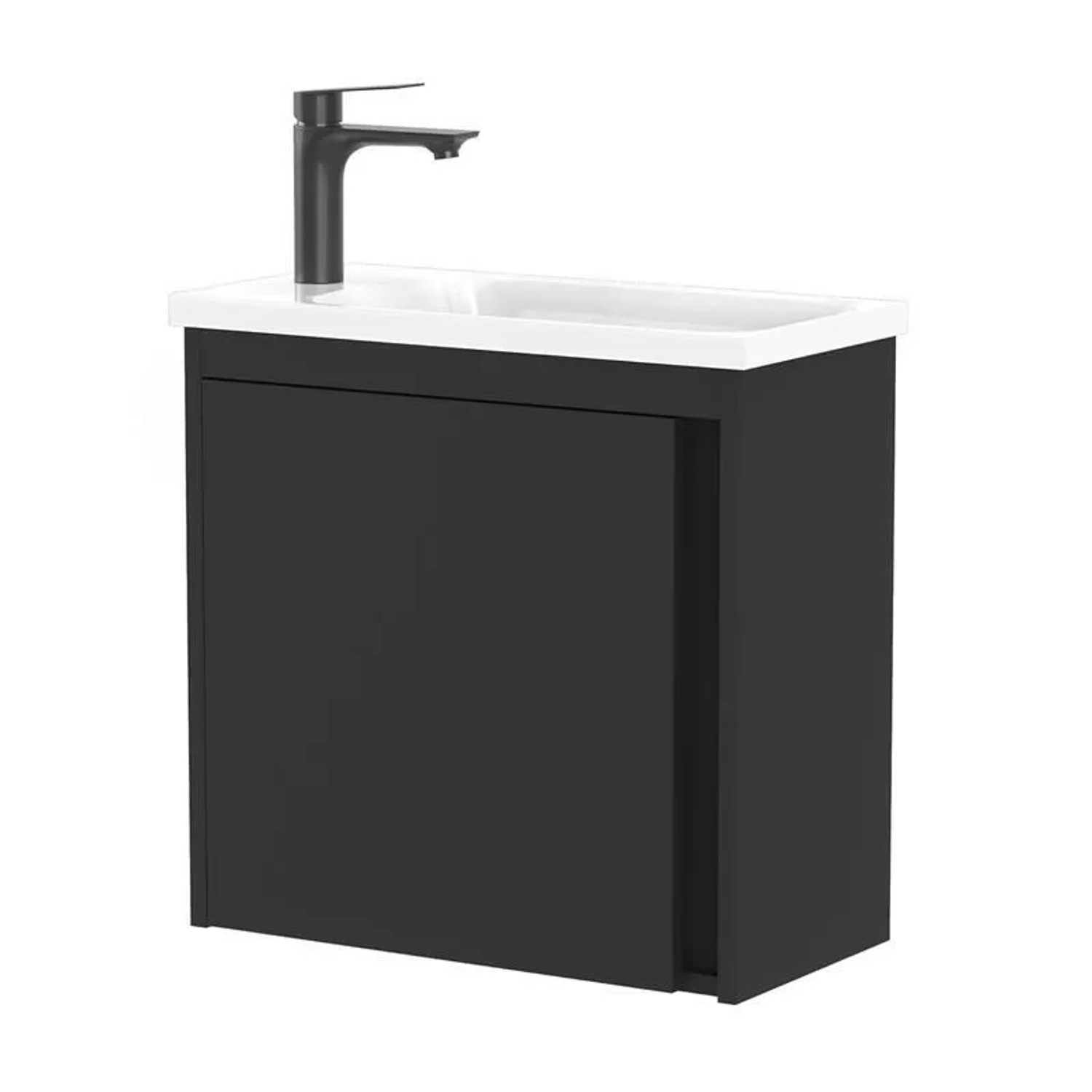 Planetmöbel Waschbeckenunterschrank 50 cm Schwarz Matt mit Waschbecken Armatur Schwarz Soft Close
