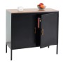 Schwarze MCW Kommode L84-2 mit 2 Türen, Holzplatte und Metallfüßen.