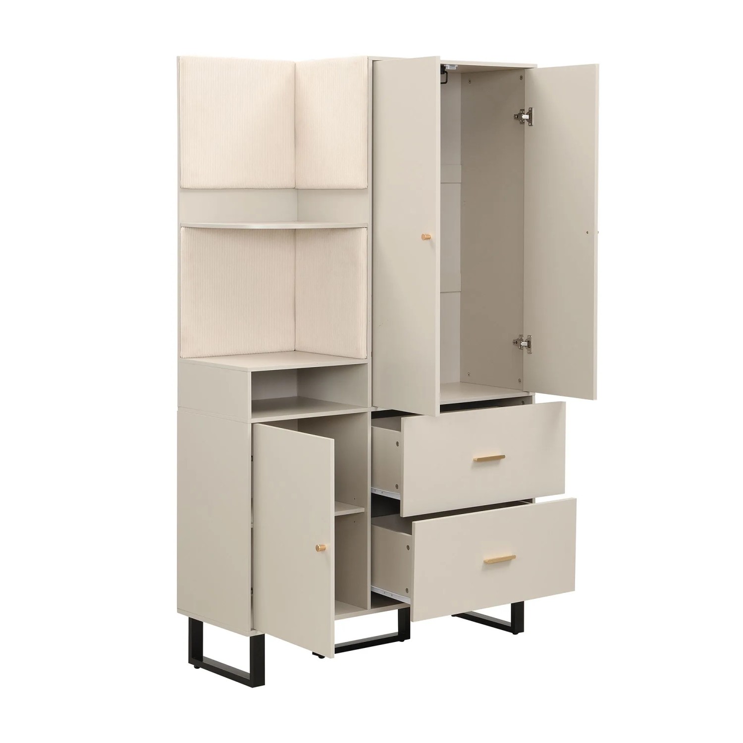 okwish Garderoben Set mit PolsterPaneelen Schuhschrank Flur 110x38x186cm Beige